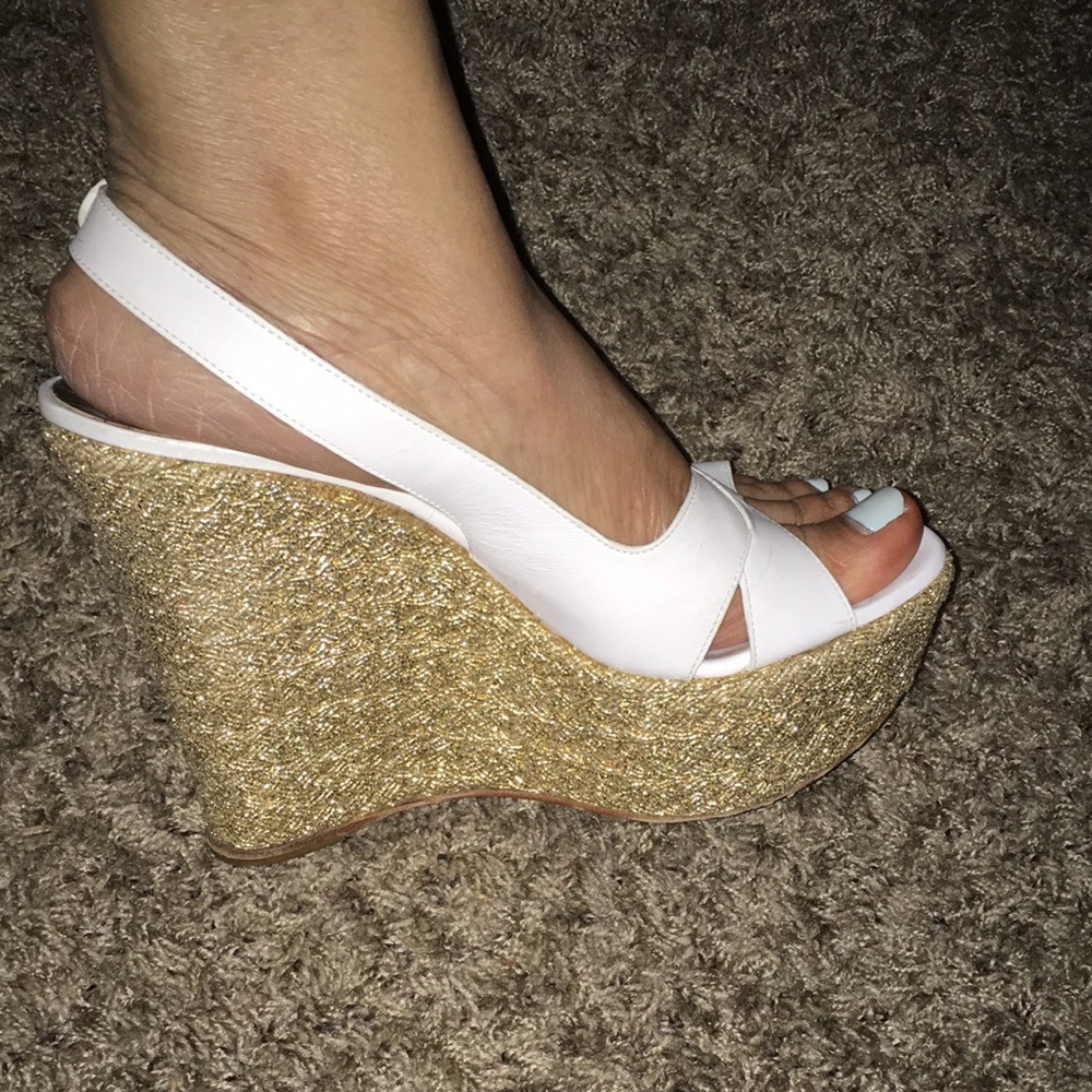 CASADEI MADE IN ITALY GOLD HEEL WHITE LEATHER SLINGBACK SANDALS EU 40